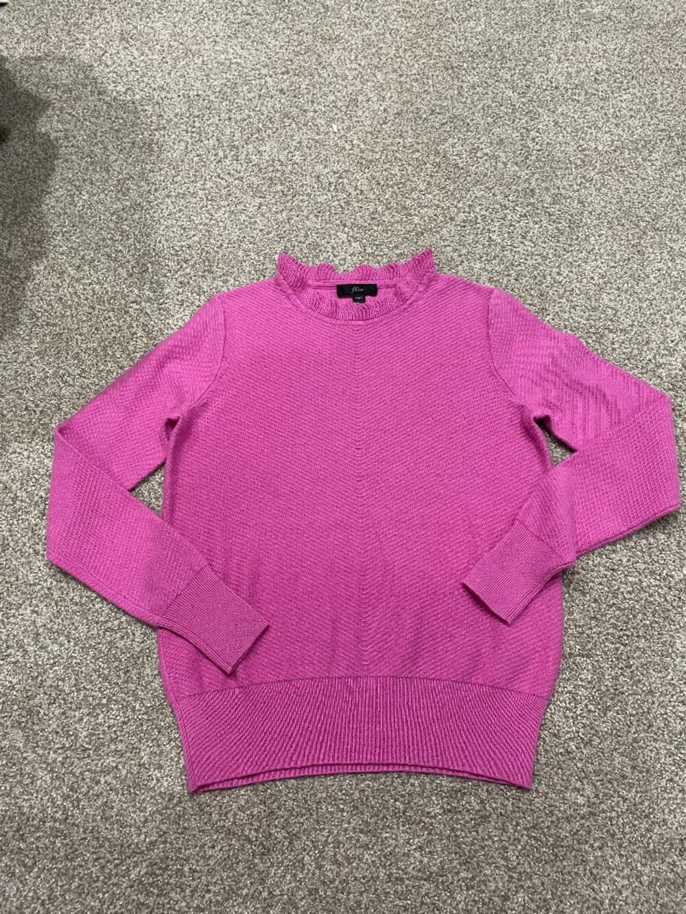 J.Crew Hot Pink Ruffle Collar and Ribbed Knit Sweater
